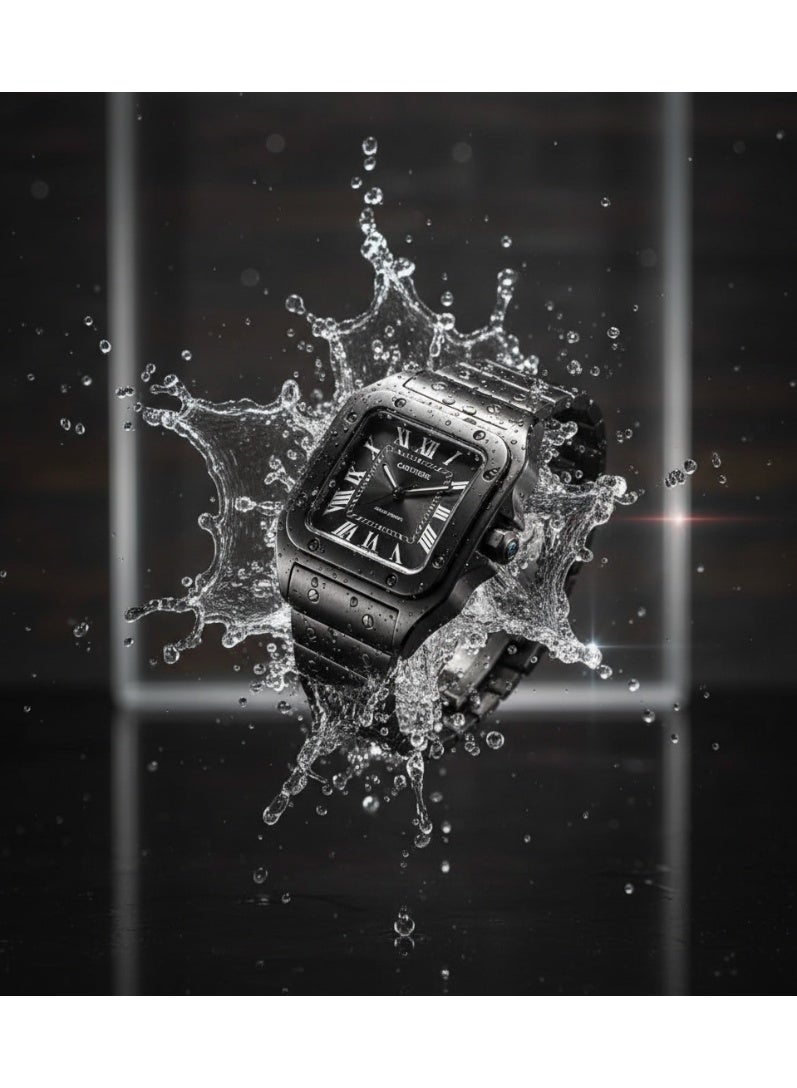 كارتييه ساعة كارتييه سانتوس رجالي – ميناء أسود وسوار معدني أسود - Image 2